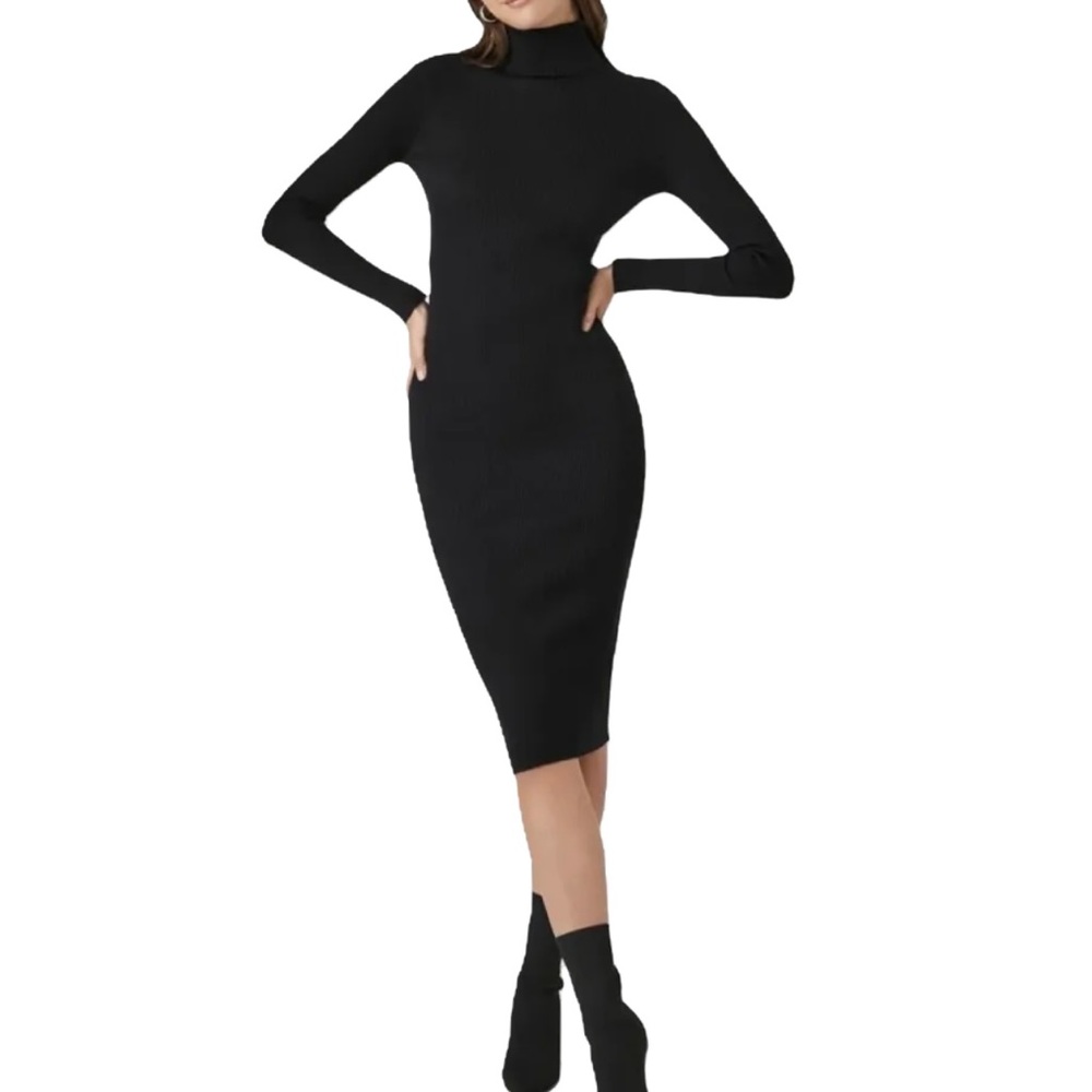 MIDI Turtleneck Bodycon Dress in Black